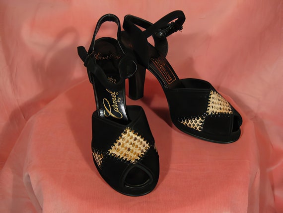1940s Platform Shoes Carmelletes Suede Snake