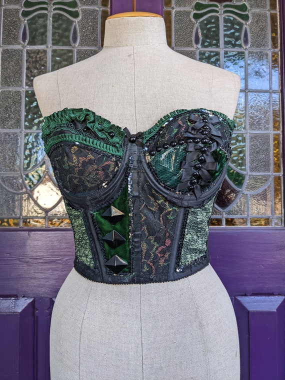 80s Bustier Corset Embellished Black Lace