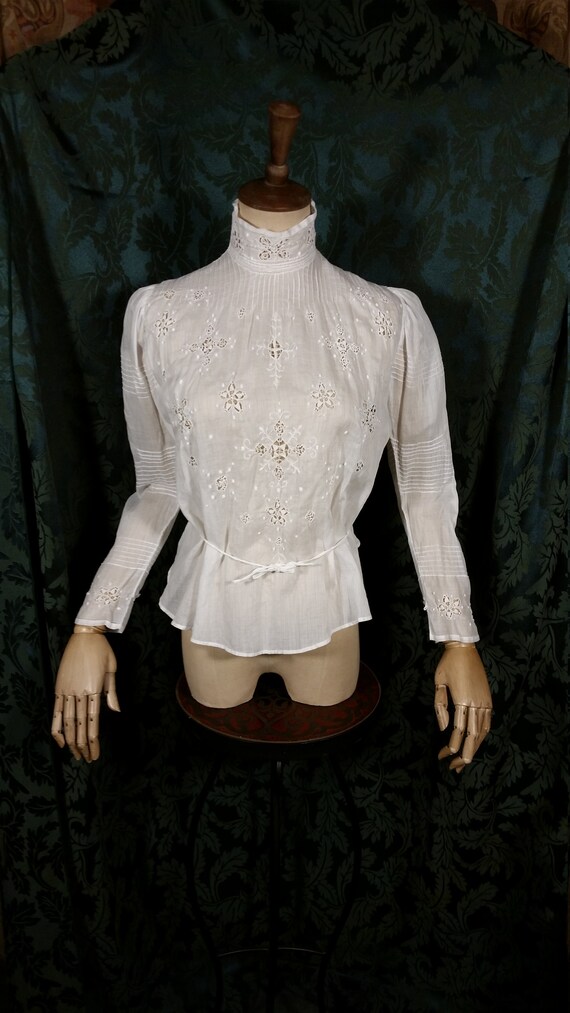 Edwardian Embroidered Blouse White Batiste