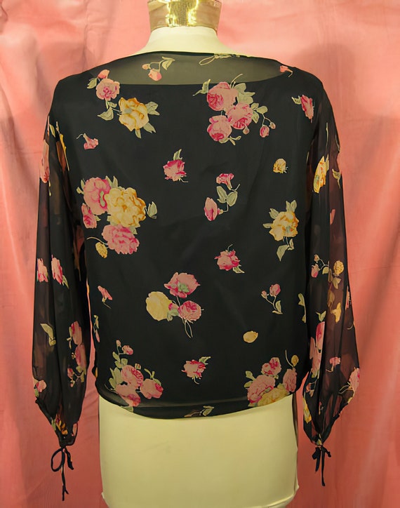 70s Silk Chiffon Blouse with Roses Print - image 4