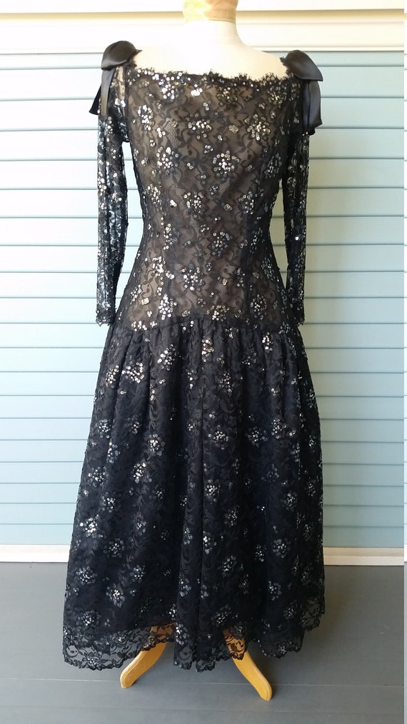 1960's Victoria Royal Ltd. Black Lace Dress.