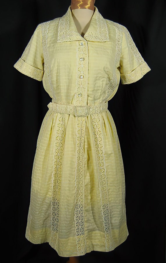 1950s Yellow Cotton Eyelet Dress by Jeanne - image 1