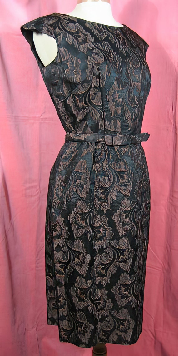 1950s Brown Damask Wiggle Dress - image 3