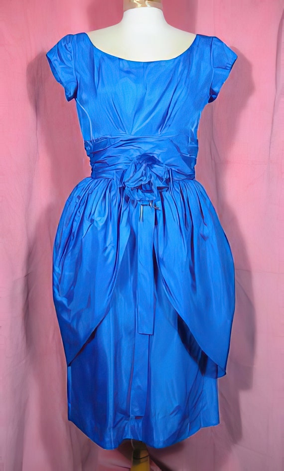 Vintage 50s Bombshell Cocktail Dress - Peacock Blu