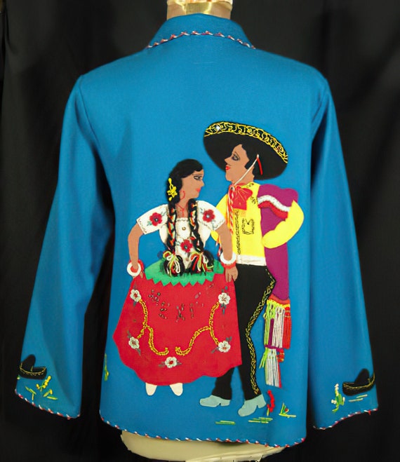 1950s Mexican Jacket Turquoise Applique