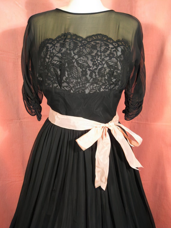 1950s Illusion Lace Cocktail Dress / Bombshell - image 2