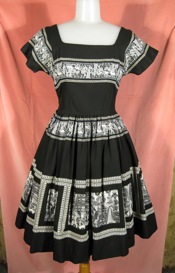 1950s Egyptian Print Cotton Dress VLV