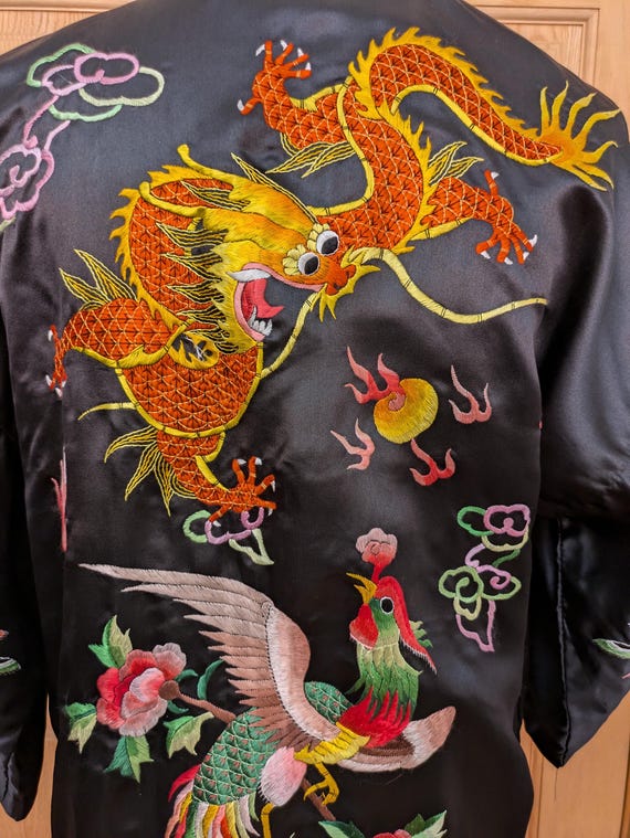 70s Embroidered Chinese Coat Dragon and Phoenix - image 3