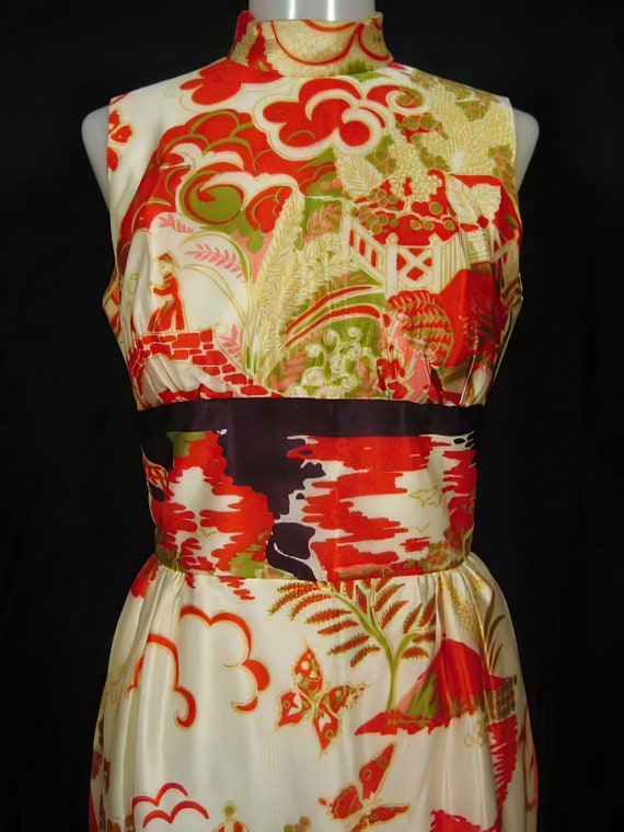 60s Dress with Chinese Asian Oriental Print - image 2