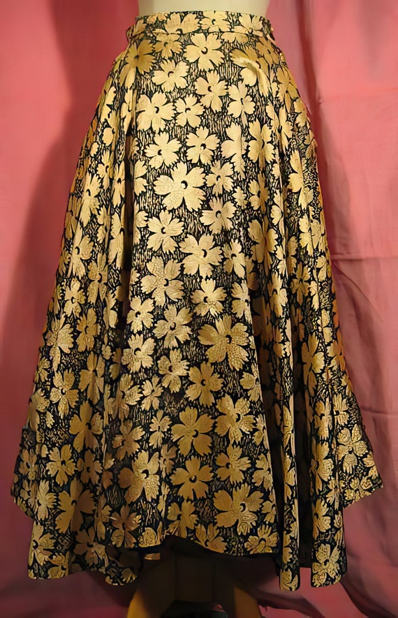 50s Lame Rockabilly Circle Skirt Gold and Black La