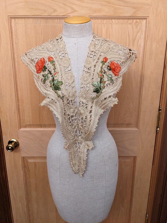 Victorian Handmade Lace Collar Embroidered Roses