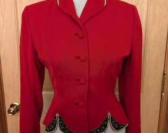 1940s Red Beaded Gabardine Jacket Christine Sinisgallo
