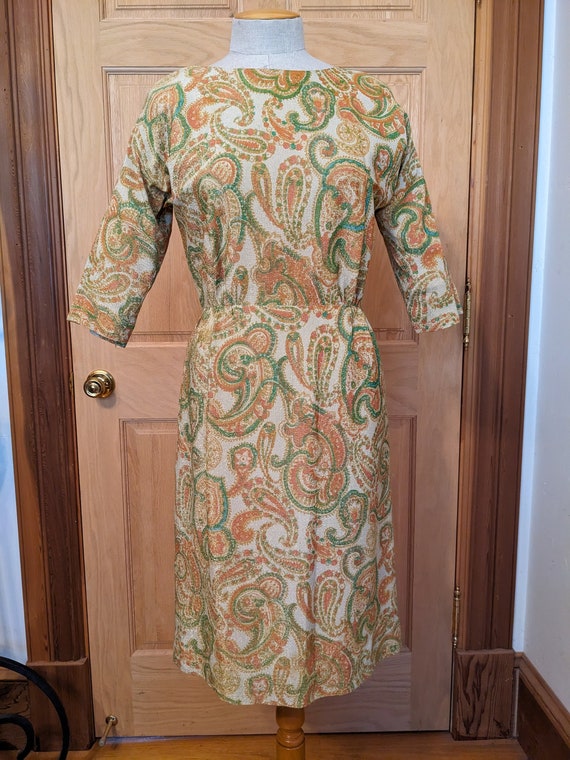 50s Paisley Lame Sheath Dress Carl Naftal of Cali… - image 1