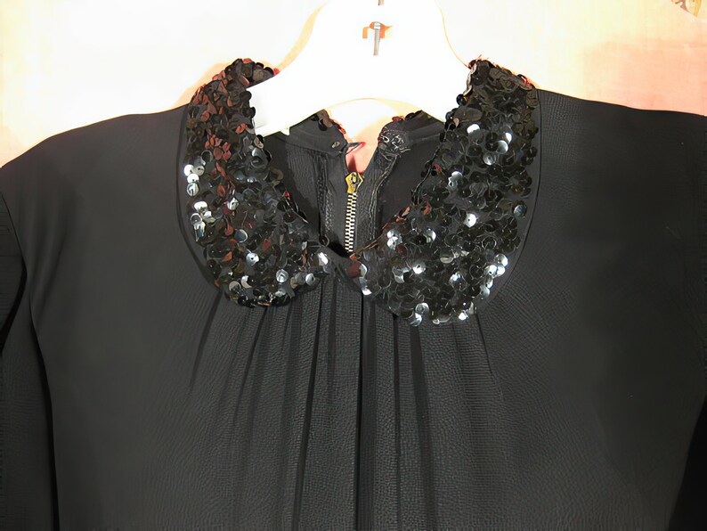 1940s Black Crepe Evening Dress Gown Sequins Pleated