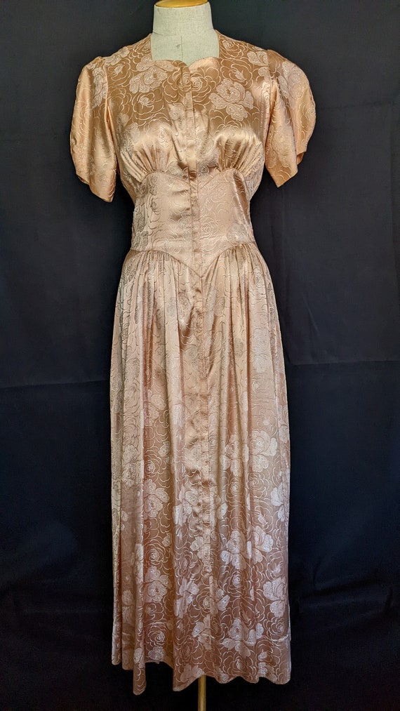 40s Satin Dressing Gown / Hostess Dress Kamore