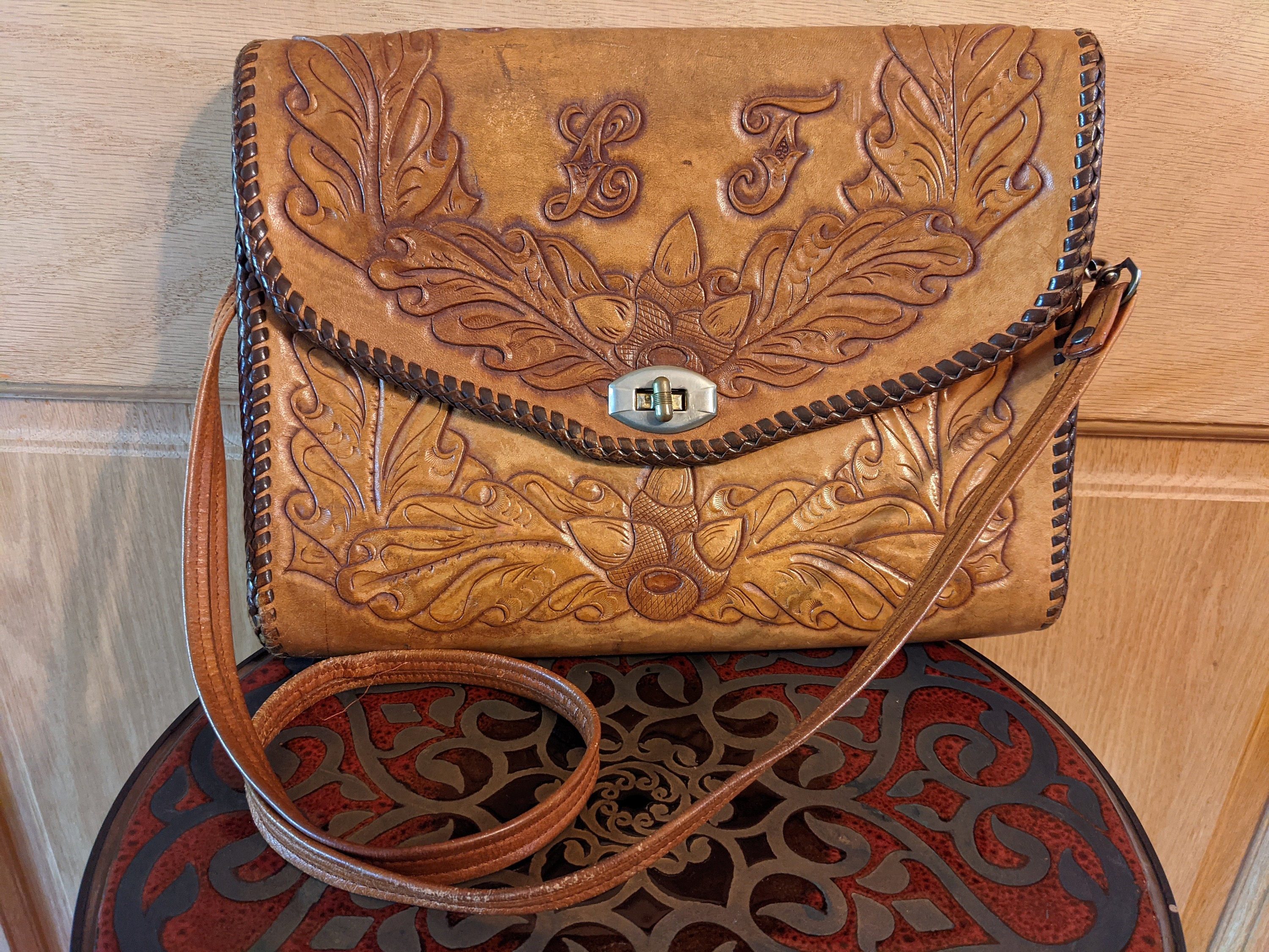 mexican leather tooled purse