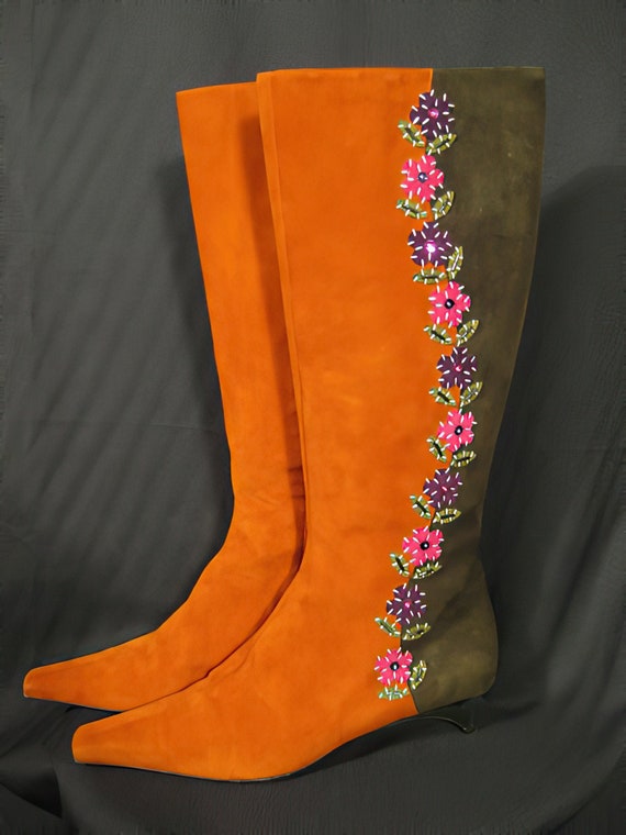 Moschino Boots Suede Leather Applique Boho