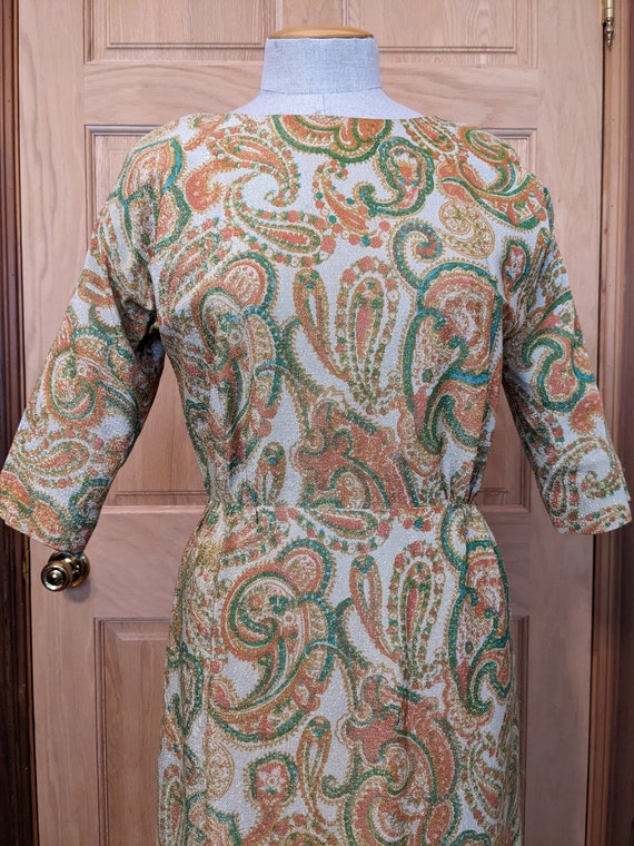 50s Paisley Lame Sheath Dress Carl Naftal of Cali… - image 2