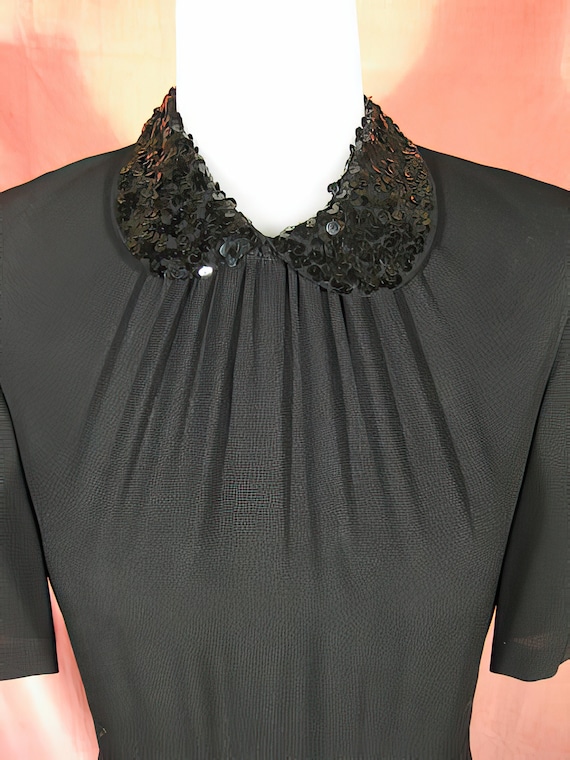 1940s Black Crepe Evening Dress Gown Sequins Plea… - image 3