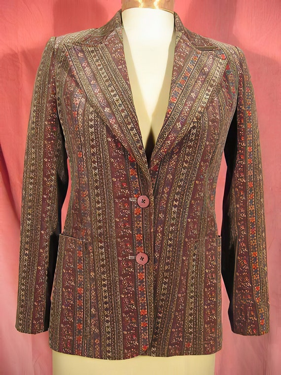 1970s Print Velvet Blazer Jacket / Elik - image 1