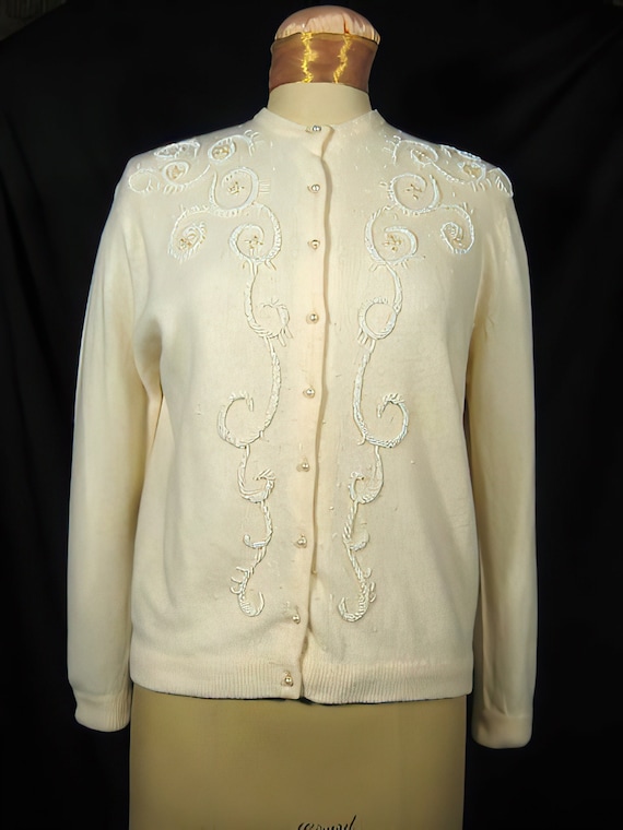 50s Monrose Beaded Sweater / Cream