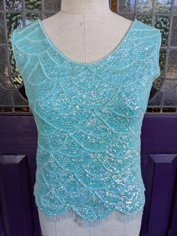60s Sweater Shell Beaded Turquoise