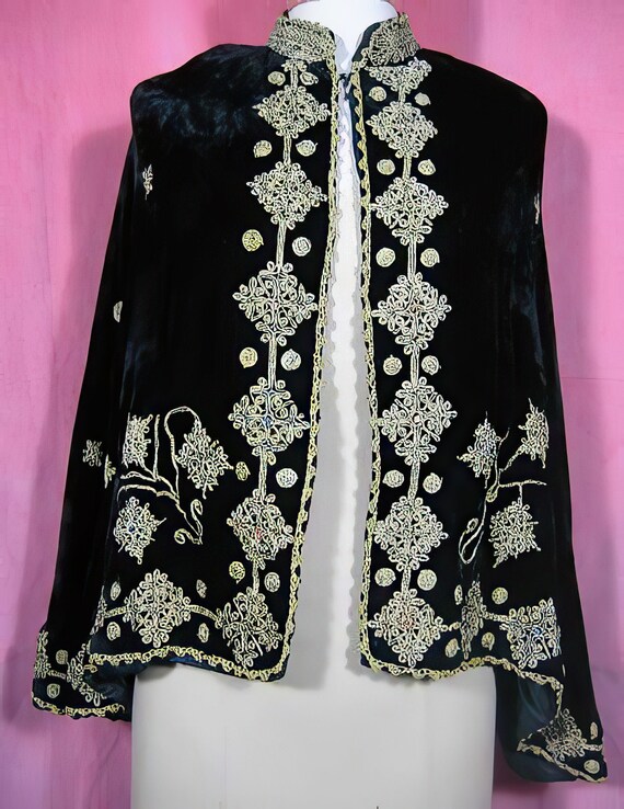 Vintage 1930s Velvet Moroccan Cape with Braid