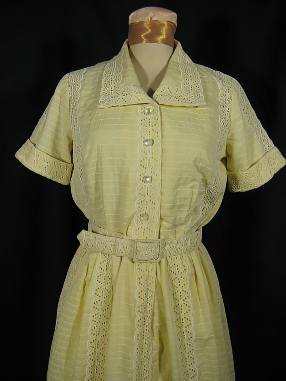 1950s Yellow Cotton Eyelet Dress by Jeanne - image 2