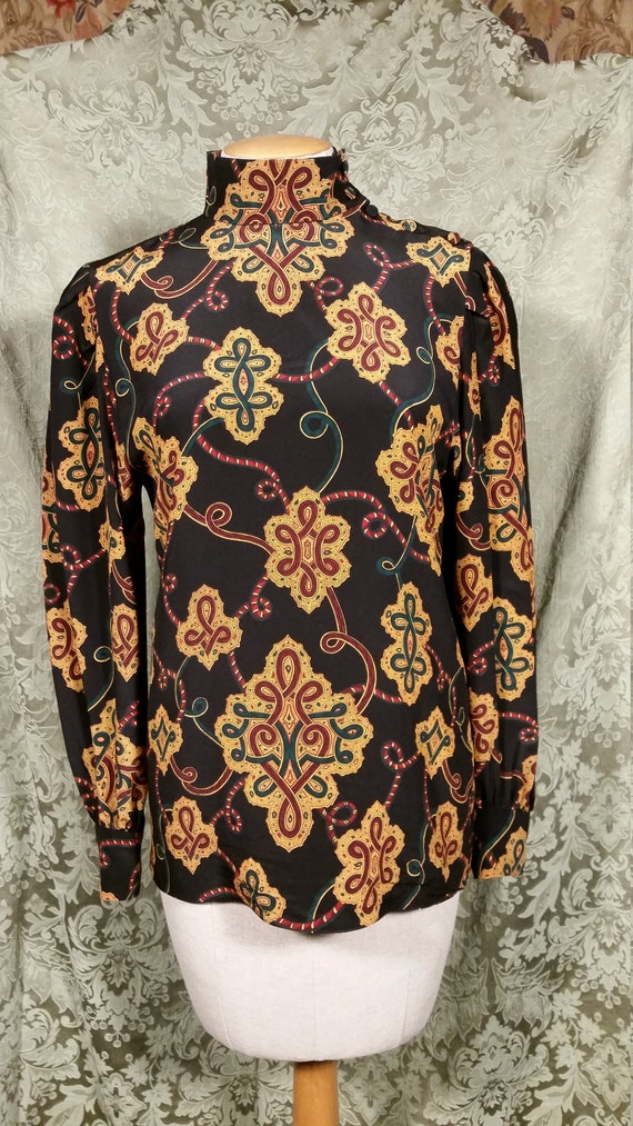 1980s Gloria Sachs Silk Cossack Shirt / Blouse