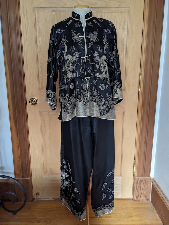 1940s 50s Chinese Silk Embroidered Pajamas Pants J