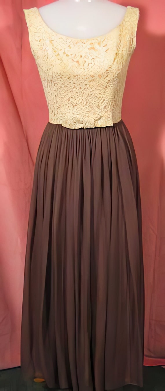 1950s Lace and Chiffon Evening Gown Dress - image 1