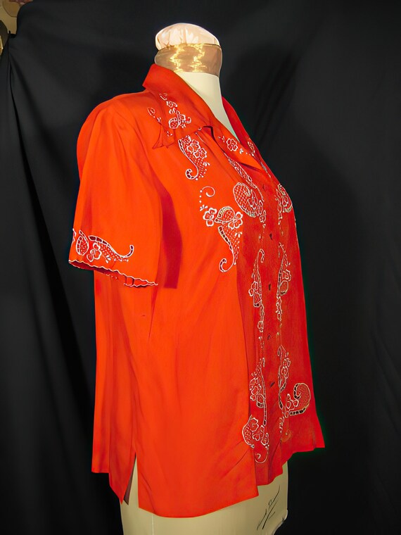 1970s Red Chinese Silk Embroidered Blouse Shangha… - image 4