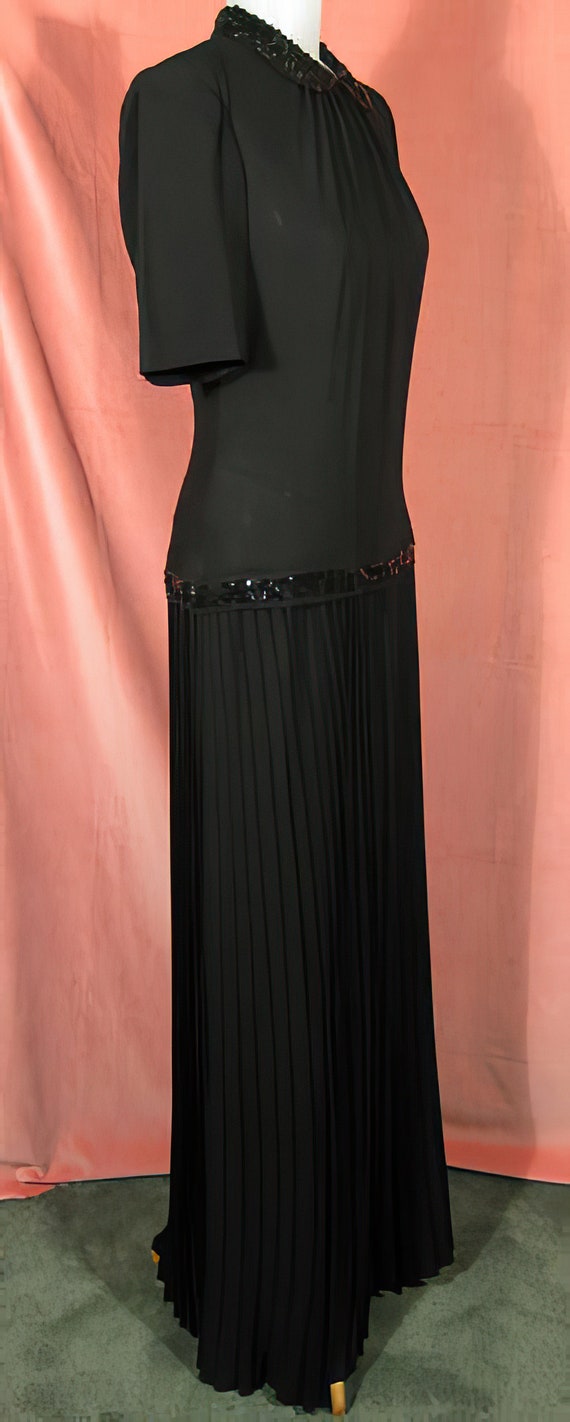 1940s Black Crepe Evening Dress Gown Sequins Plea… - image 5