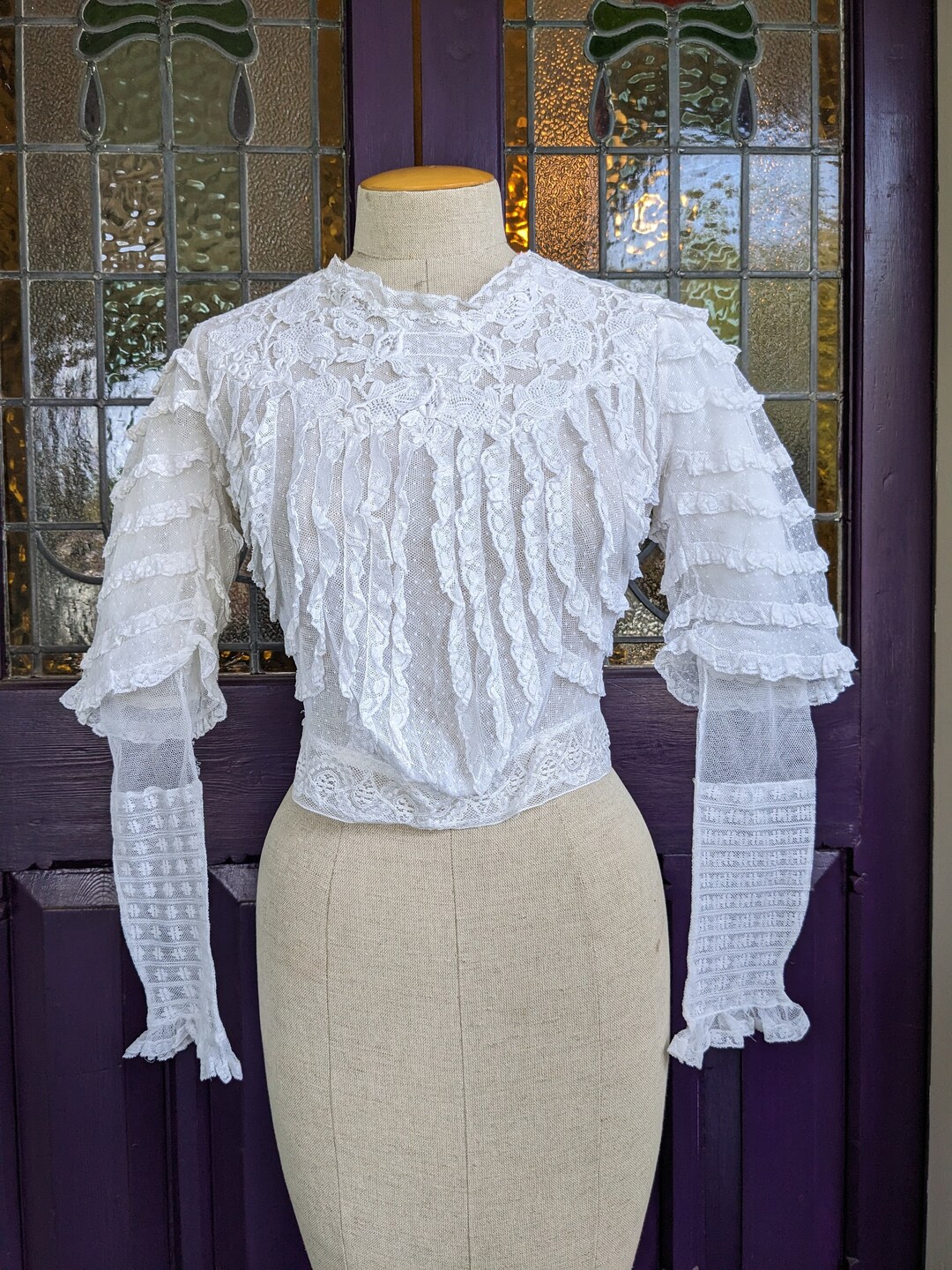 トップス 1900s Silk Maltese Lace Blouse Antique Silk Maltese Lace Shirt Front - Handmade - Pi… - Gem