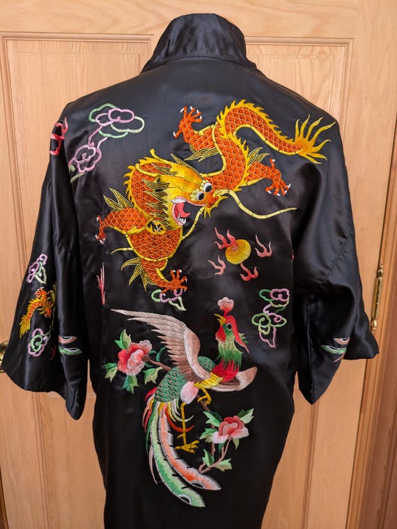 70s Embroidered Chinese Coat Dragon and Phoenix - image 2