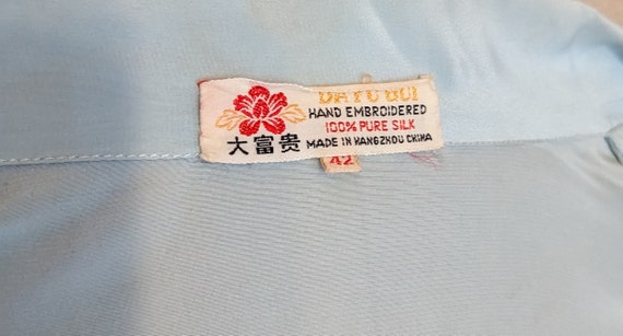 70s Chinese Silk Embroidered Blouse Ice Blue - image 6