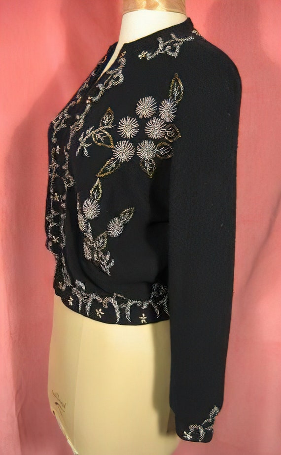 50s Beaded Sweater Black Hillcrest - image 3