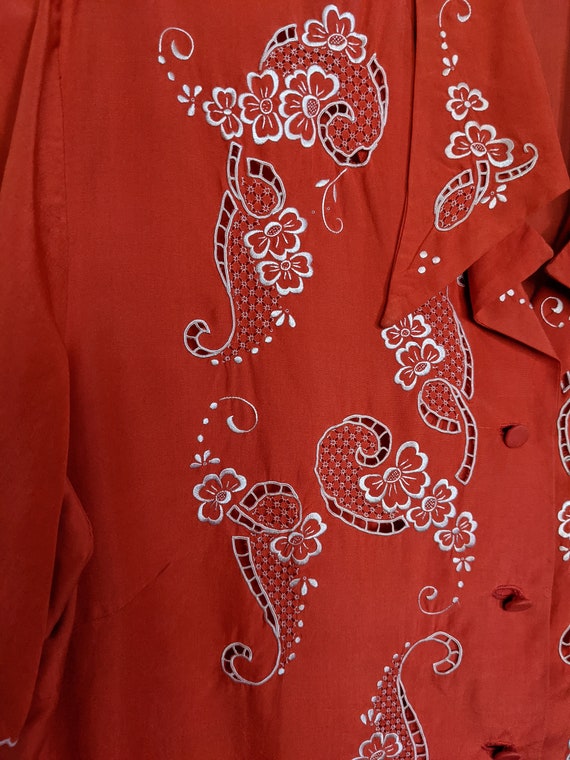 1970s Red Chinese Silk Embroidered Blouse Shangha… - image 3