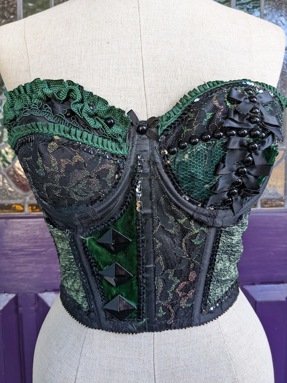 80s Bustier Corset Embellished Black Lace - Etsy
