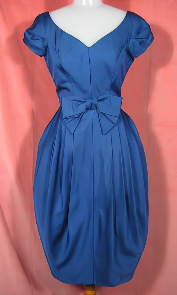 1950s Blue Silk Cocktail Dress Prom -- Jane Andre