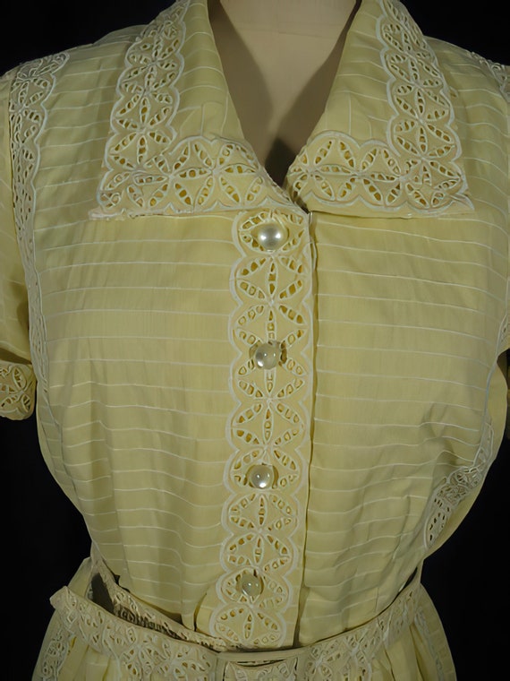 1950s Yellow Cotton Eyelet Dress by Jeanne - image 3
