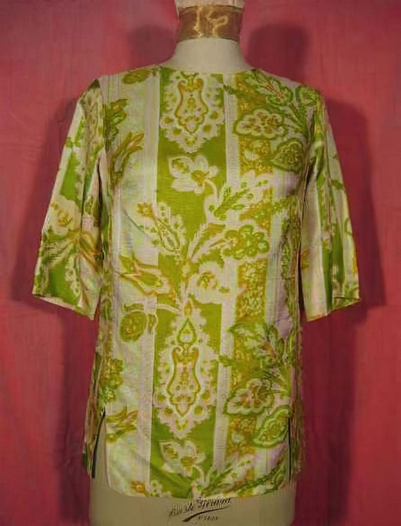 1960s Blouse Lime-Green and Pink Paquette - image 1