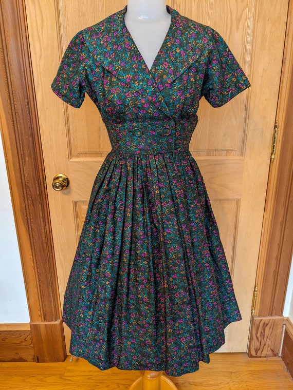 1950s Cotton Print Day Dress VLV Rockabilly - image 2