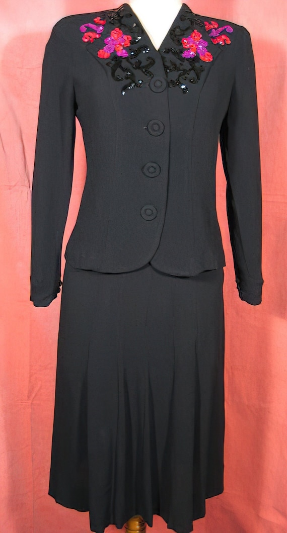 40s Rayon Crepe Evening Suit / Swing