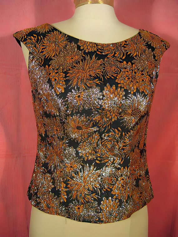 Vintage 50s Brocade Shell Top / Rockabilly