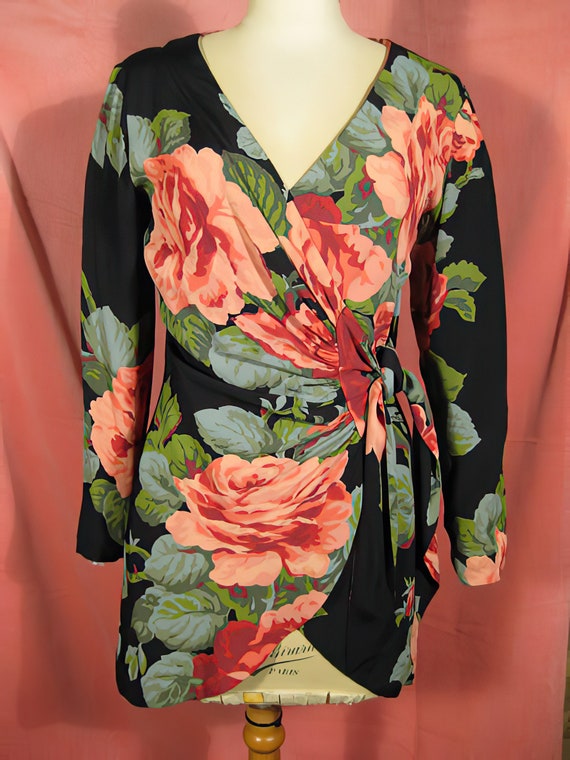 Betsey Johnson Giant Roses Tunic Blouse