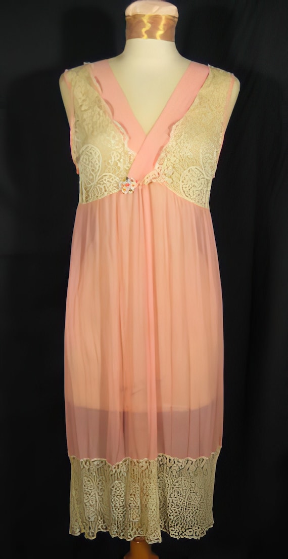 1920s Nightgown Silk Chiffon and Lace