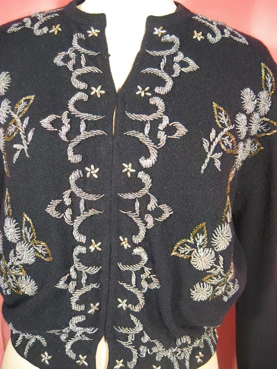 50s Beaded Sweater Black Hillcrest - image 2