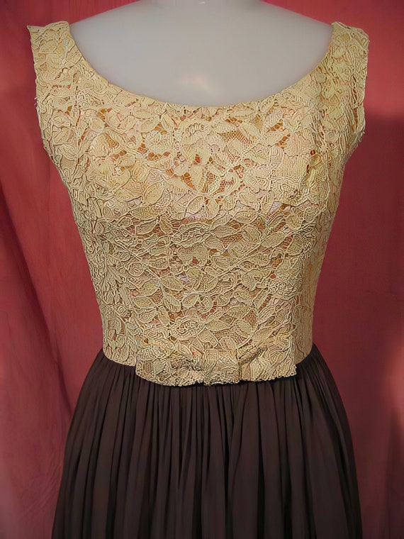 1950s Lace and Chiffon Evening Gown Dress - image 2