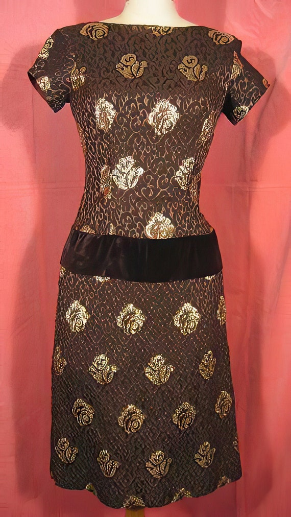 1950s Velvet and Brocade Cocktail Dress Russell St